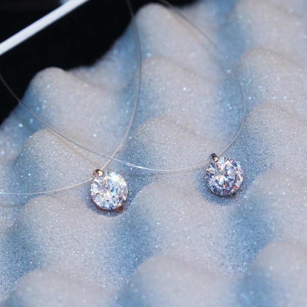 New 2CT Solitaire Diamond Invisible Chain Necklace